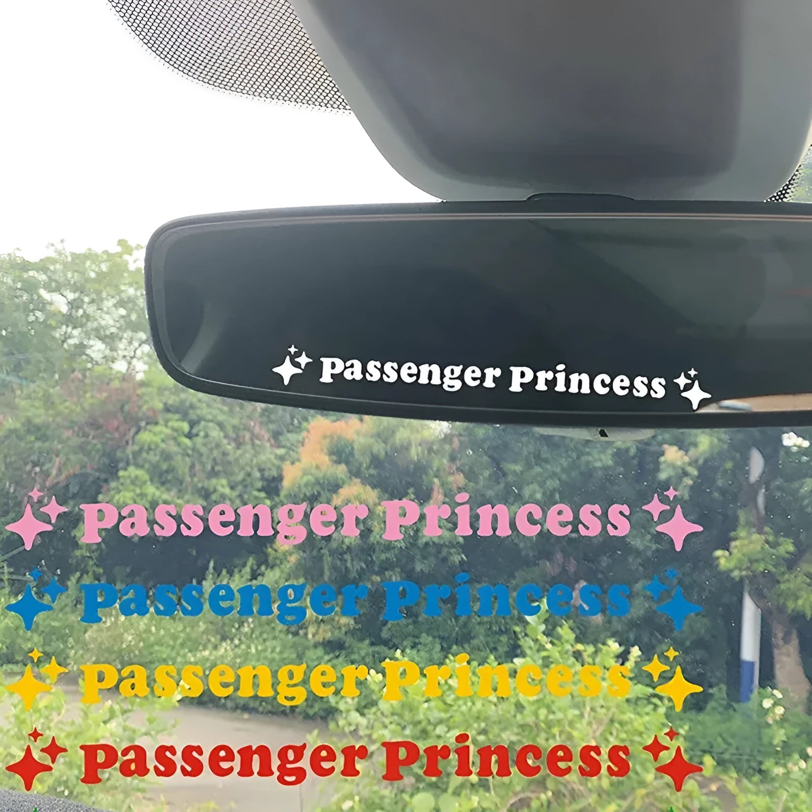 Passenger princess decorative sticker for car rearview mirror in multiple colour options