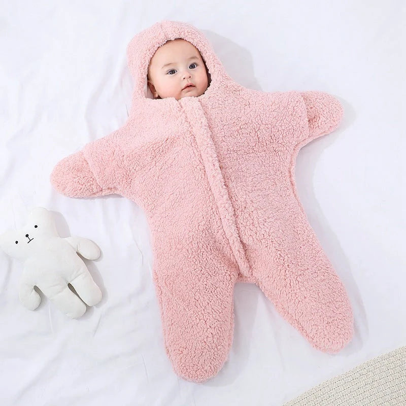 Baby Starfish Lamb Velvet Sleeping Bag in grey, pink, khaki, and blue for newborns