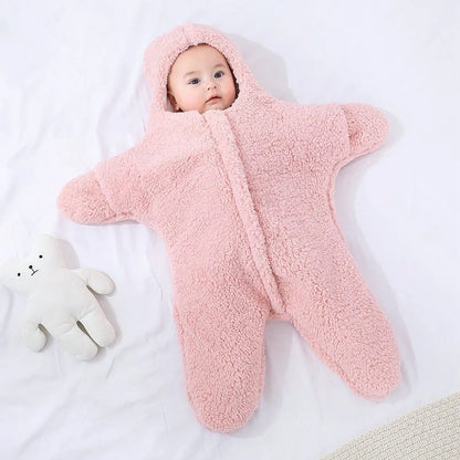 Baby Starfish Lamb Velvet Sleeping Bag in grey, pink, khaki, and blue for newborns