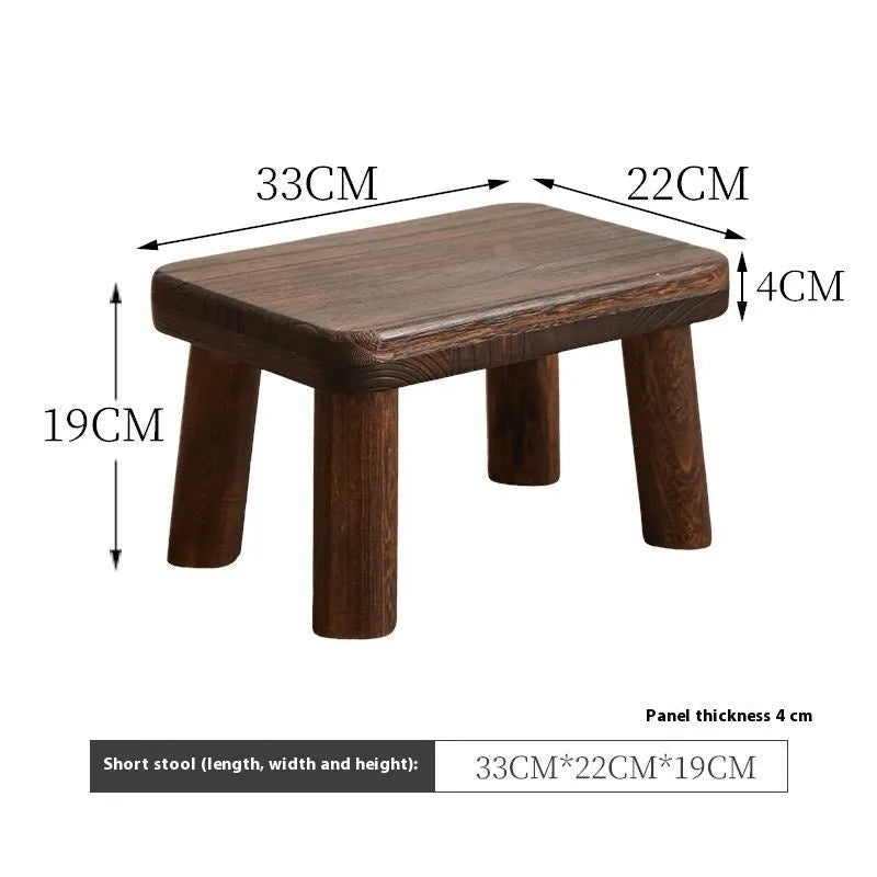 Solid wood stool with bracket structure and distressed finish for shoe changing