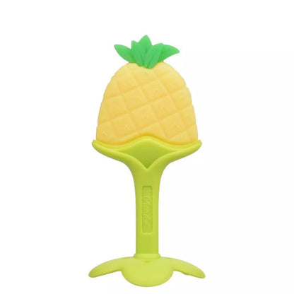 Food grade silicone banana teether toy for babies in yellow, pink, and blue