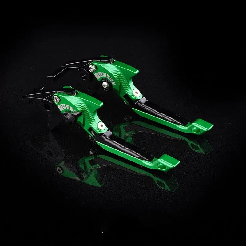 Motorcycle horn handle brake and clutch lever set in anodised metal with adjustable mechanism