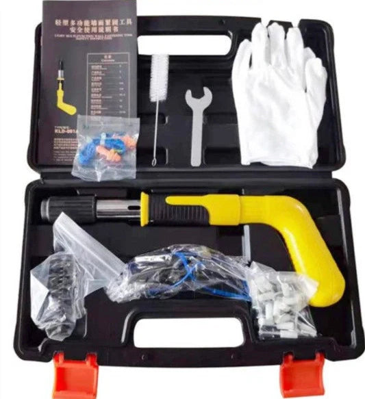 Yellow mini silencer gun nailer with non-slip rubber handle for concrete walls and iron sheets