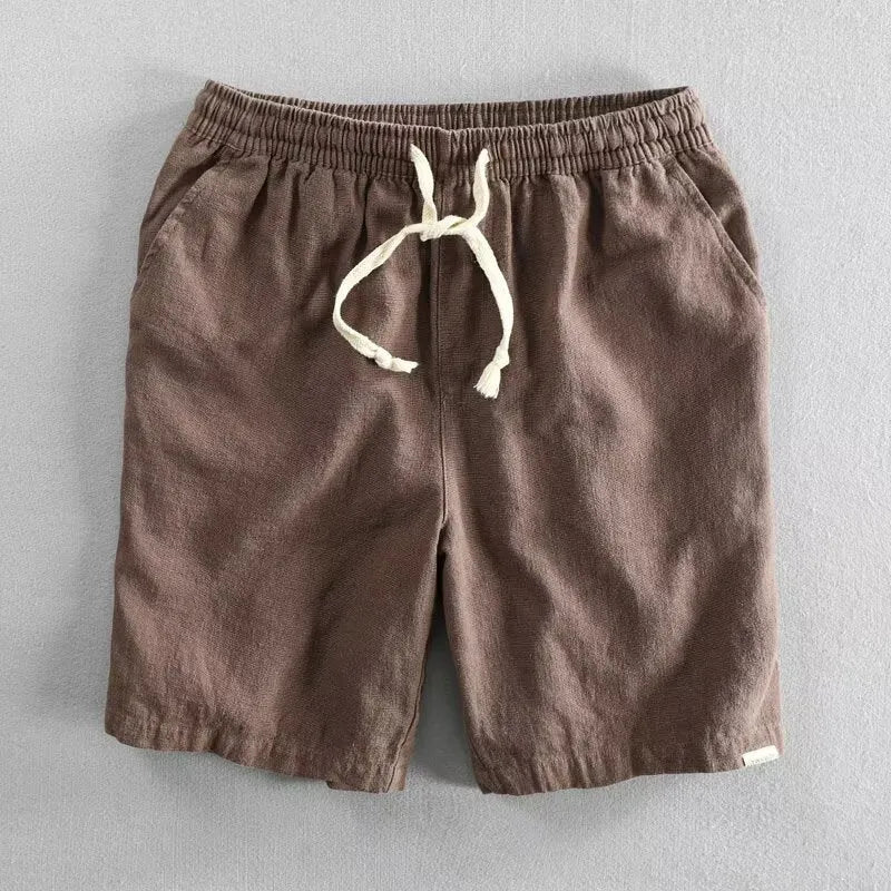 Breathable cotton linen casual loose shorts in straight cut with micro elasticity