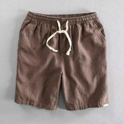 Breathable cotton linen casual loose shorts in straight cut with micro elasticity