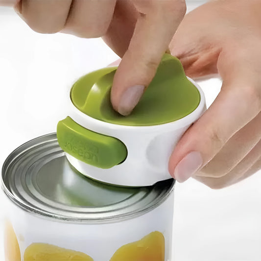 A red and a green stainless steel manual bottle opener for kitchen use.