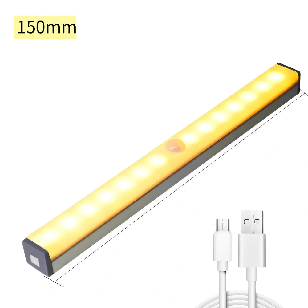 LED human body induction magnetic closet light showing aluminium shell and magnetic attachment for wardrobe installation