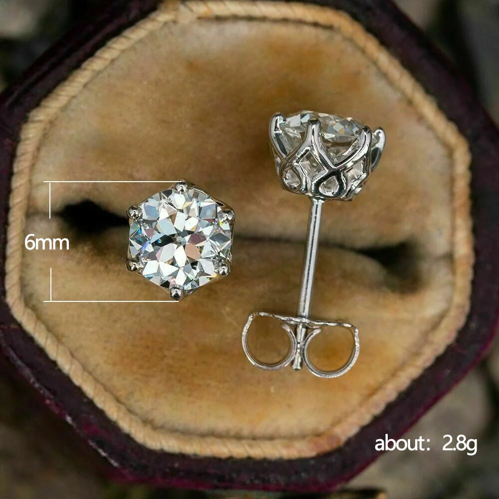 Classic six-claw single diamond zircon ear studs in E1062 white gold color