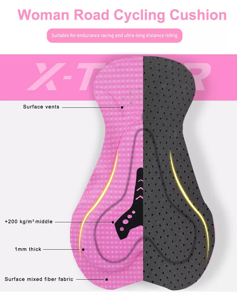 Women's summer cycling one-piece in breathable polyester fabric, available in four colors.