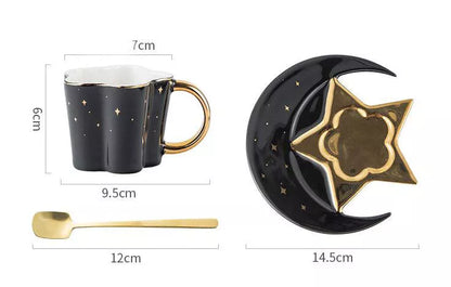 Ceramic cup set with star and moon saucer, 120ML capacity, porcelain material