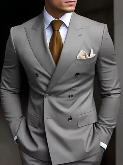 Men's Korean style slim fit two-piece suit with adhesive interlining construction in various colours