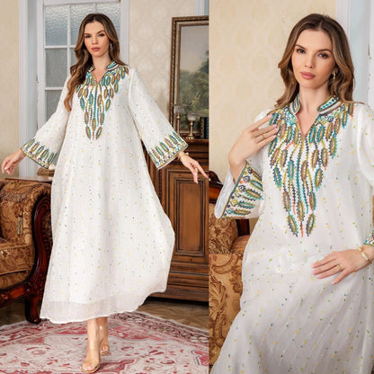 White polyester Arabic robe for women with long sleeves and full-length skirt