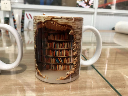 3D bookshelf ceramic mug in colour A, 9.8x8cm, 350ml capacity with handle for book lovers