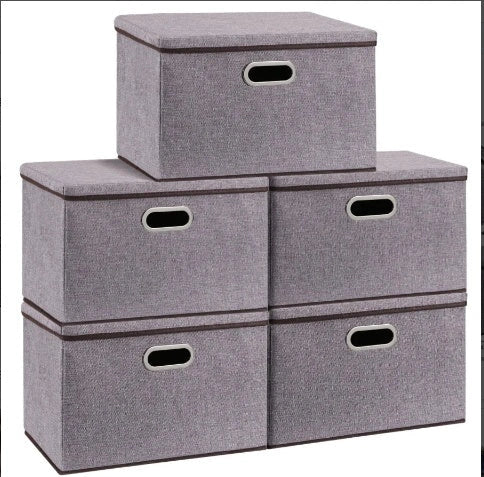 Cotton linen foldable storage box set in grey, perfect for home organization