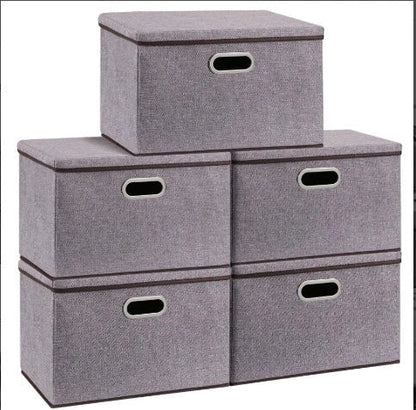 Cotton linen foldable storage box set in grey, perfect for home organization