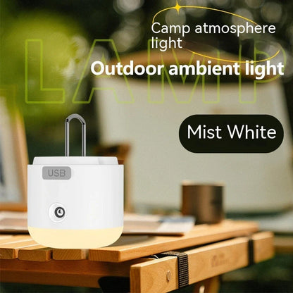 USB-powered camping lantern measuring 75x85mm in khaki, fog white or obsidian black colours