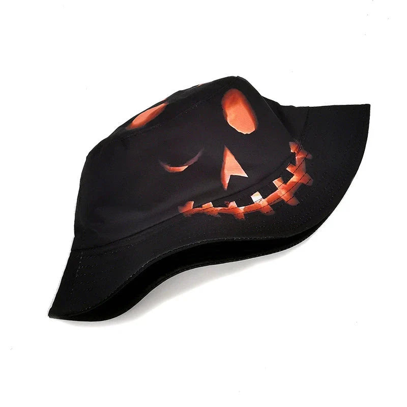 A stylish fisherman hat with a vibrant, digitally printed pumpkin design, perfect for adding a touch of Halloween spirit to any outfit.