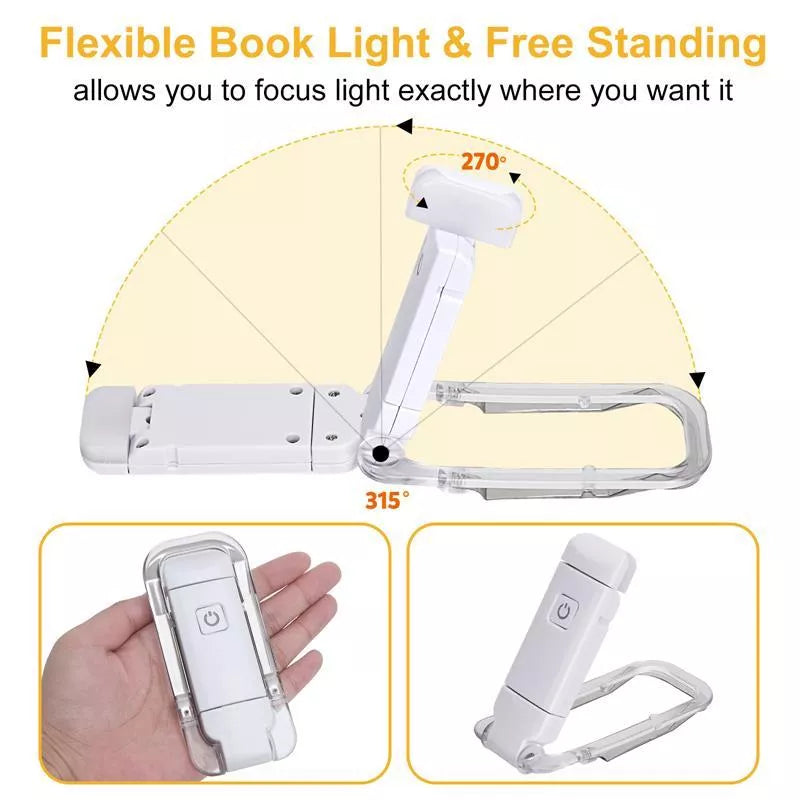 Adjustable LED USB rechargeable book light with flexible holder for nighttime reading