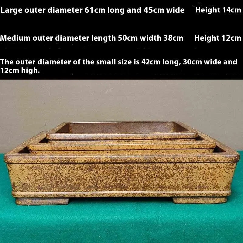 Straight shallow rectangular Yixing zisha flowerpot in purple sand clay for corridor planting