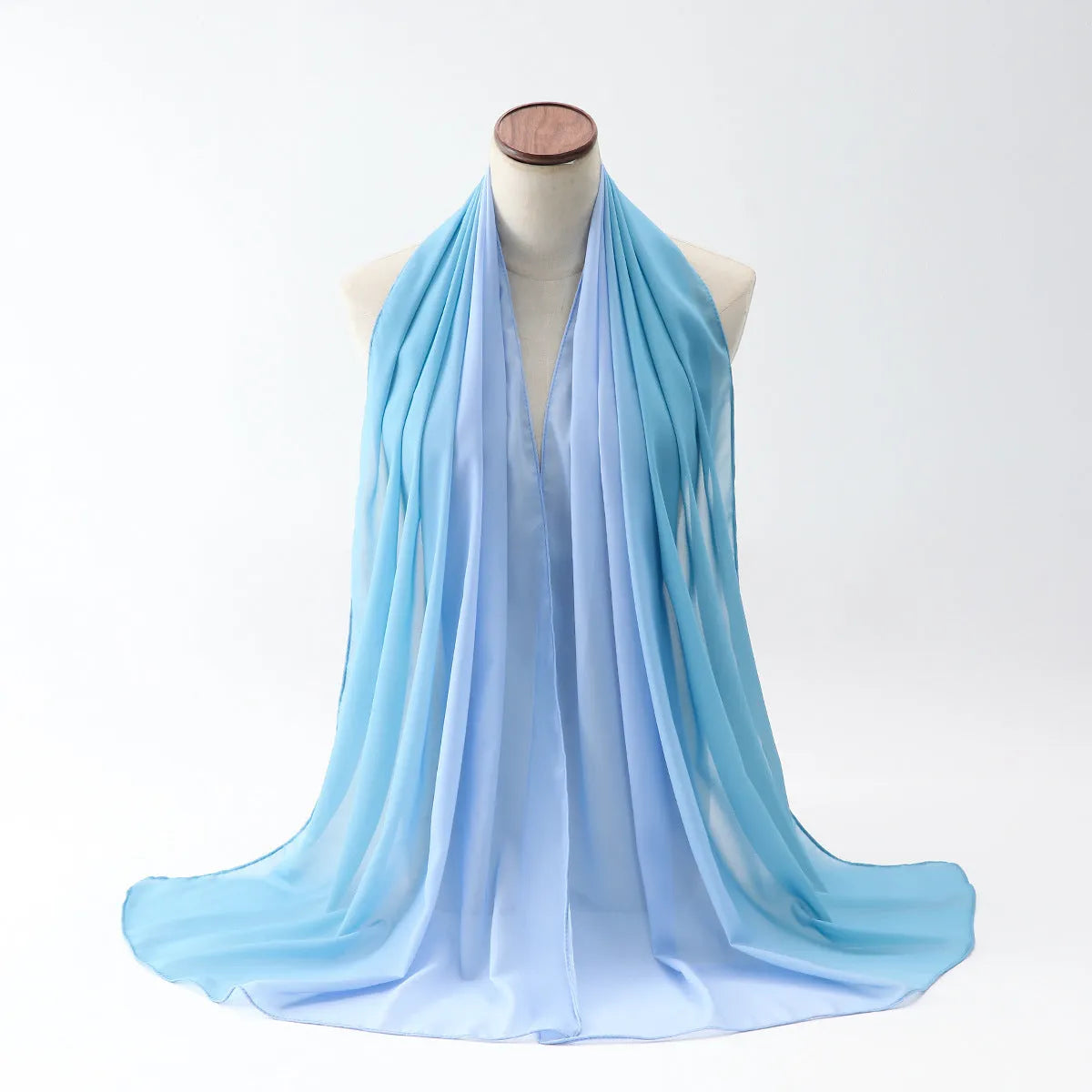 Women's chiffon bubble towel scarf in ethnic pattern showing draped length of 175 cm