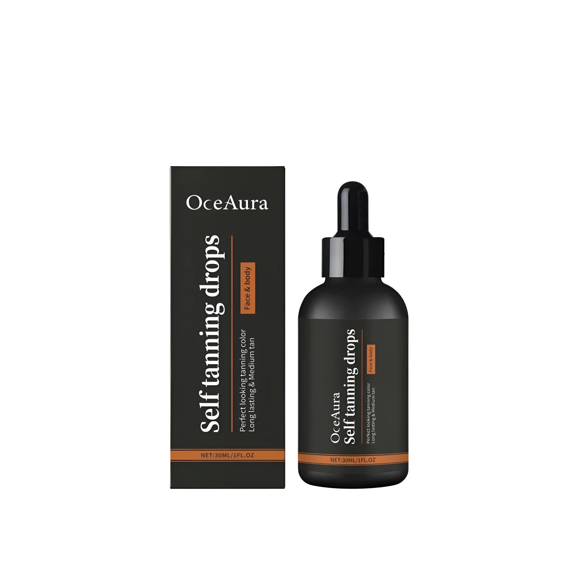 30ml bottle of self-tanning drops serum for face and body.