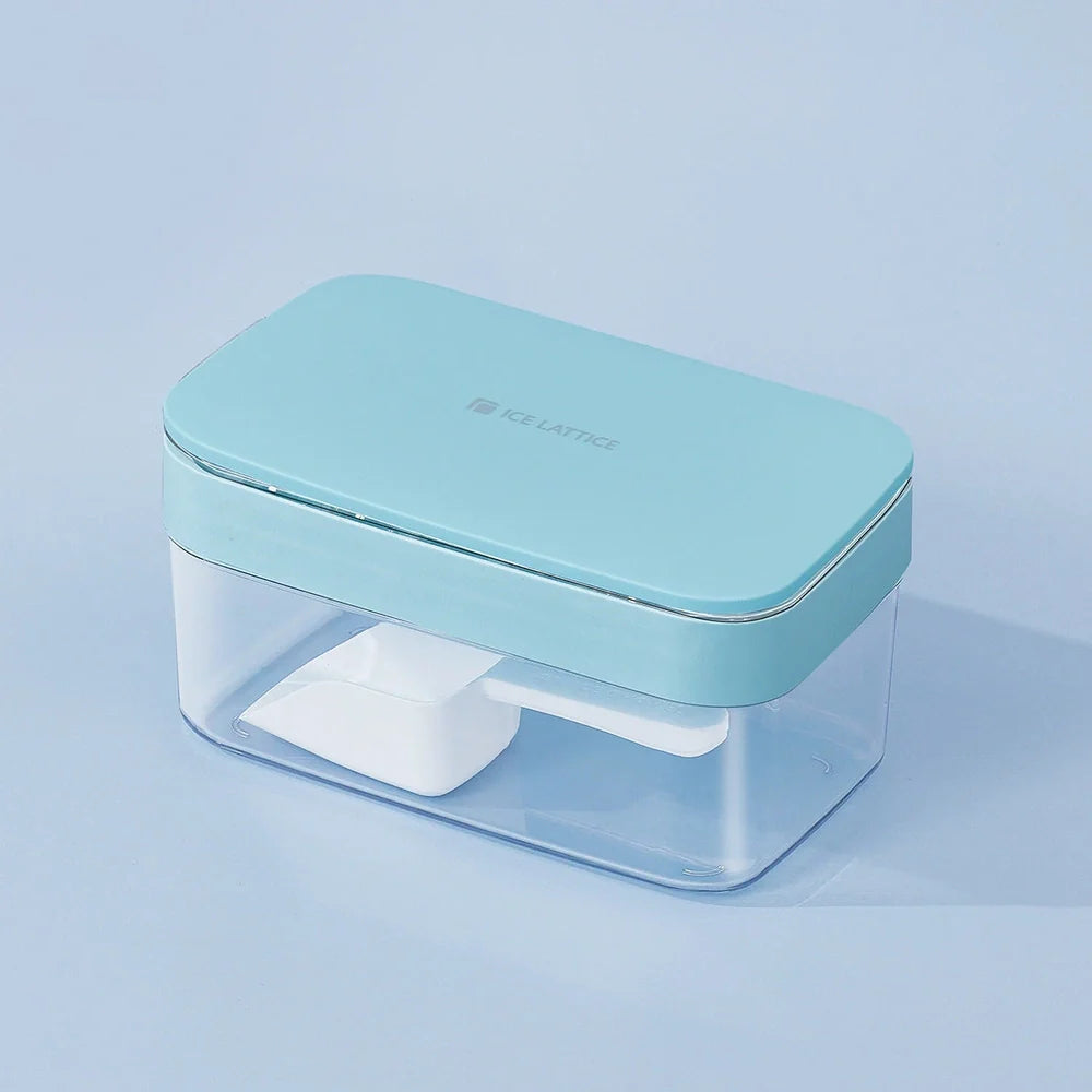 Silicone ball ice hockey mould producing spherical ice cubes, shown in Qingbo blue colour with modern minimalist design