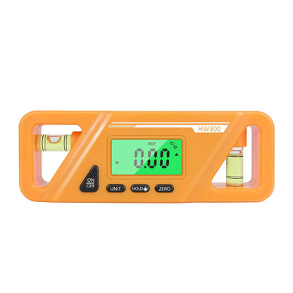Digital magnetic inclinometer level gauge showing angle readout on its display.