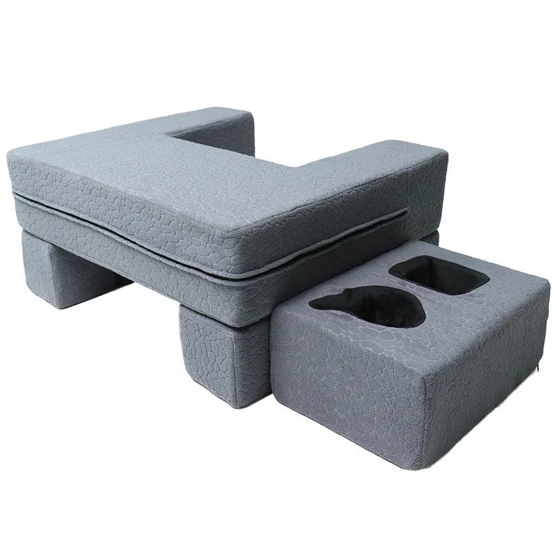 Reading pillow 62x55x30cm with memory foam filler, armrests, and cup holder in blue, grey, or navy blue