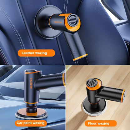 Black car polishing machine with 12cm throwing disc and USB-C charging cable for vehicle maintenance