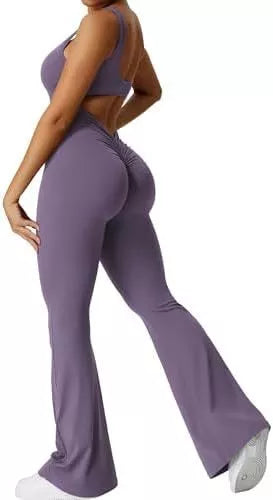 Women's sleeveless flare jumpsuit for yoga and fitness in various colors
