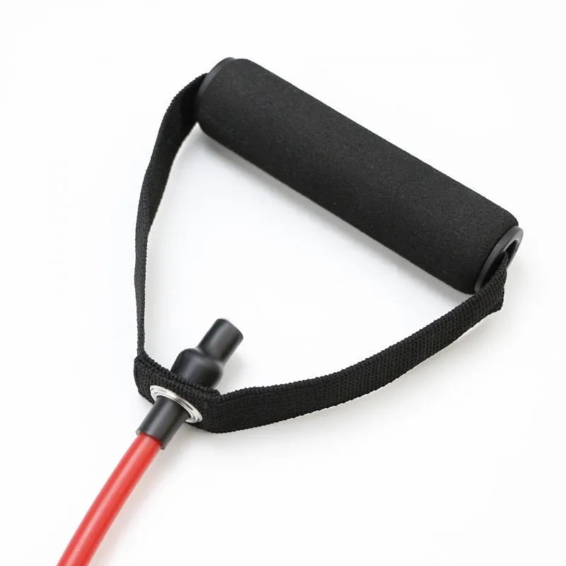 Adjustable chest expander with colour-coded TPE tension rope showing 10LB to 30LB resistance options