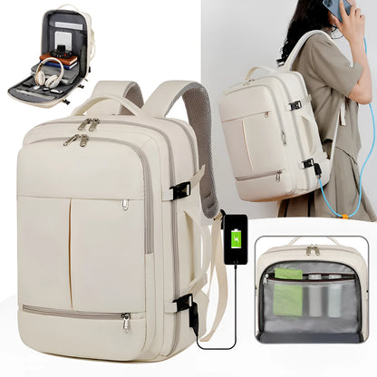 Large waterproof oxford cloth backpack for business travel with multiple pockets and 15.6 inch laptop compartment