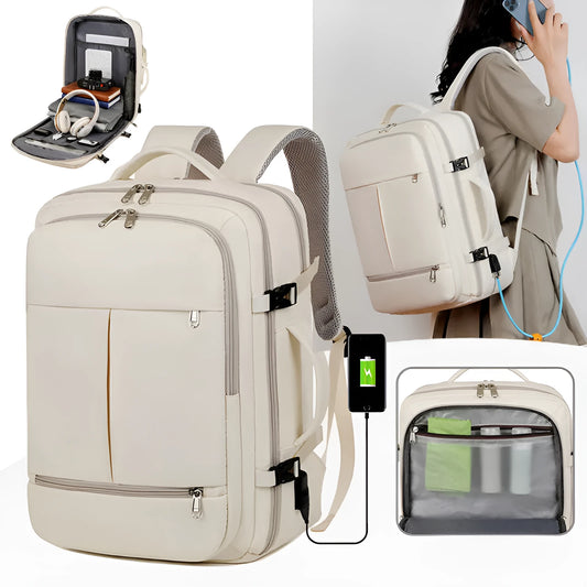 Large waterproof oxford cloth backpack for business travel with multiple pockets and 15.6 inch laptop compartment