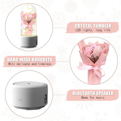 Rose-shaped LED night light with Bluetooth speaker inside glass cover decoration ornament