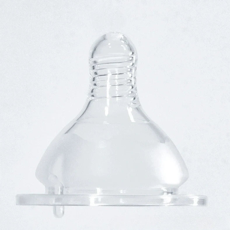 Transparent newborn feeding bottle with wide mouth and cross-hole silicone nipple for infants 0-3 months