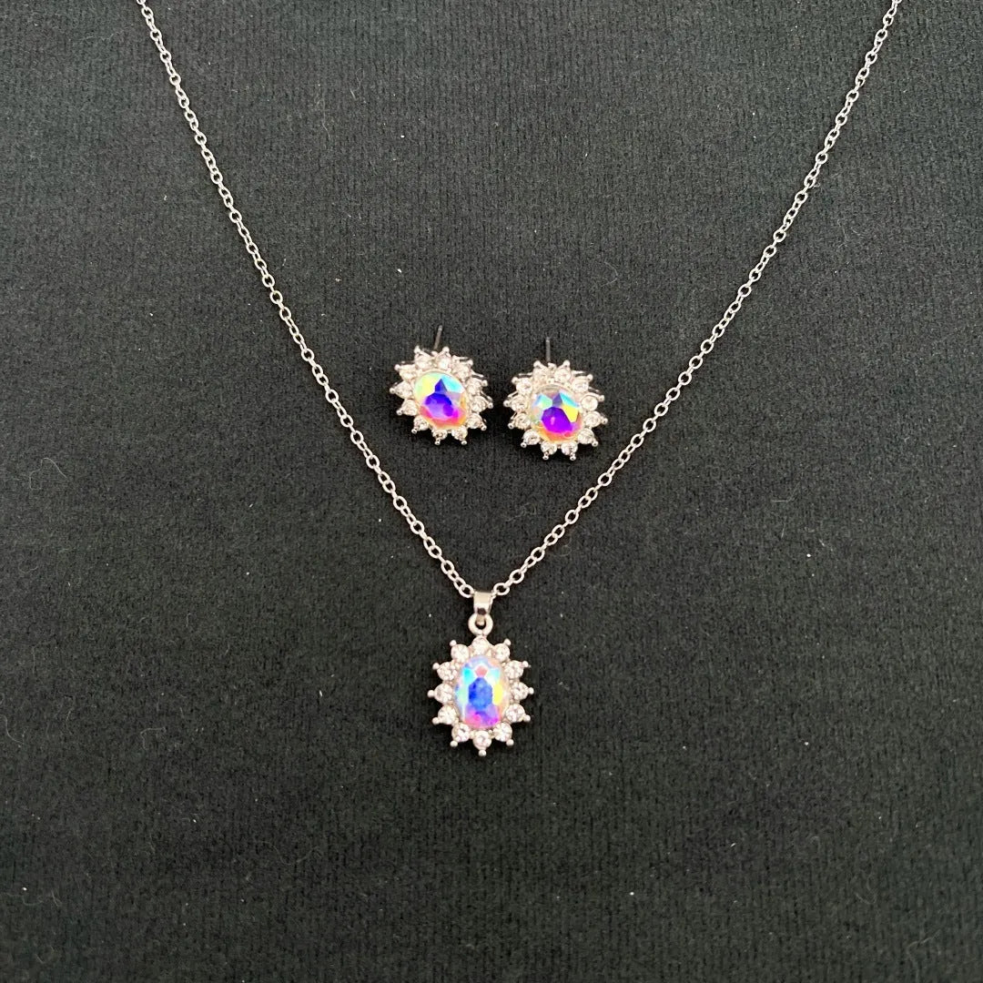 Women's sunflower zircon jewellery set with necklace and earrings in six colour options