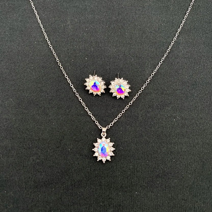 Women's sunflower zircon jewellery set with necklace and earrings in six colour options