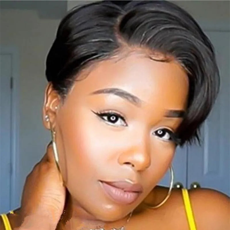 Short Bob Wig Lace Frontal Wig for Black Women Human Hair Style Black High Temperature Wire Heat Resistant Synthetic Hairpiece Daily Wear