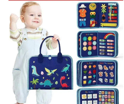 Children's busy board with dressing and buttoning features for early learning