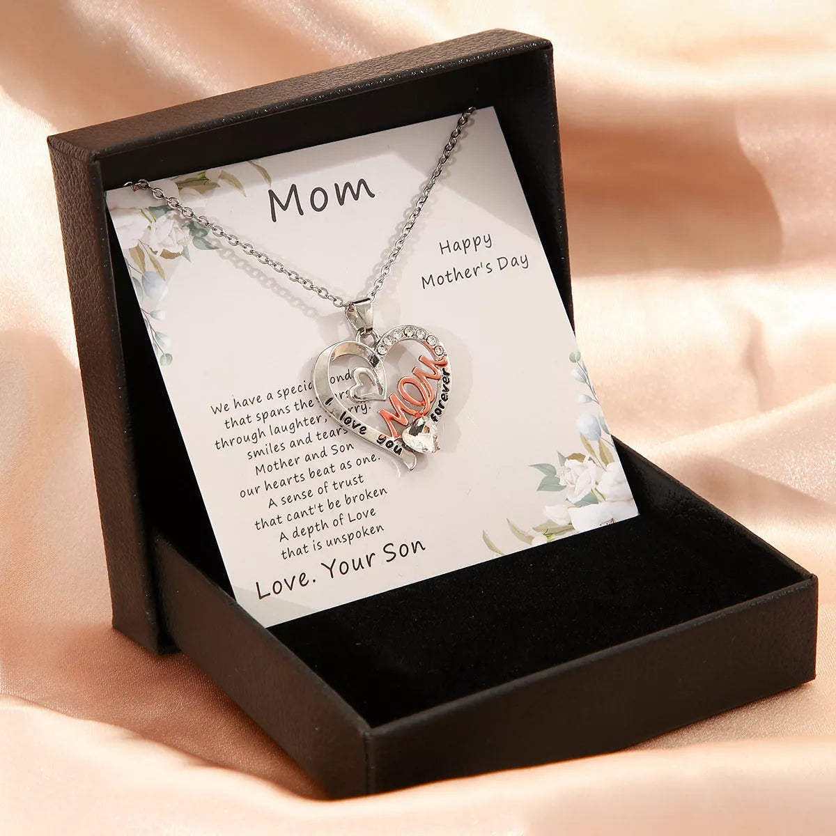 Mother's Day gift necklace with heart-shaped alloy pendant in gift box