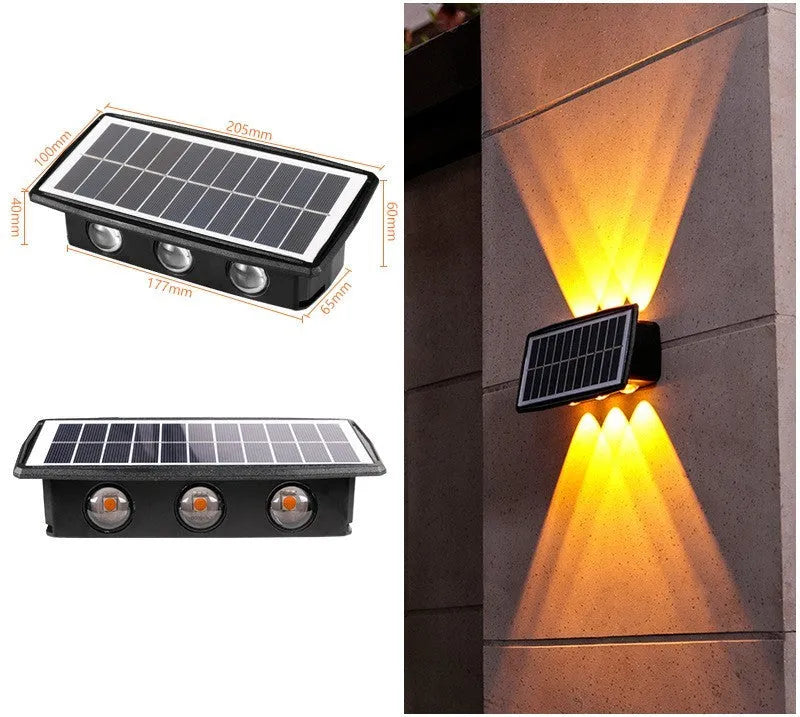 Solar outdoor wall light with 4 LED beads, ABS PC body, white warm yellow colour light options
