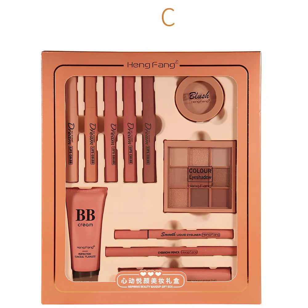 Heart-warming beauty gift box with 11 makeup pieces in organised compartments