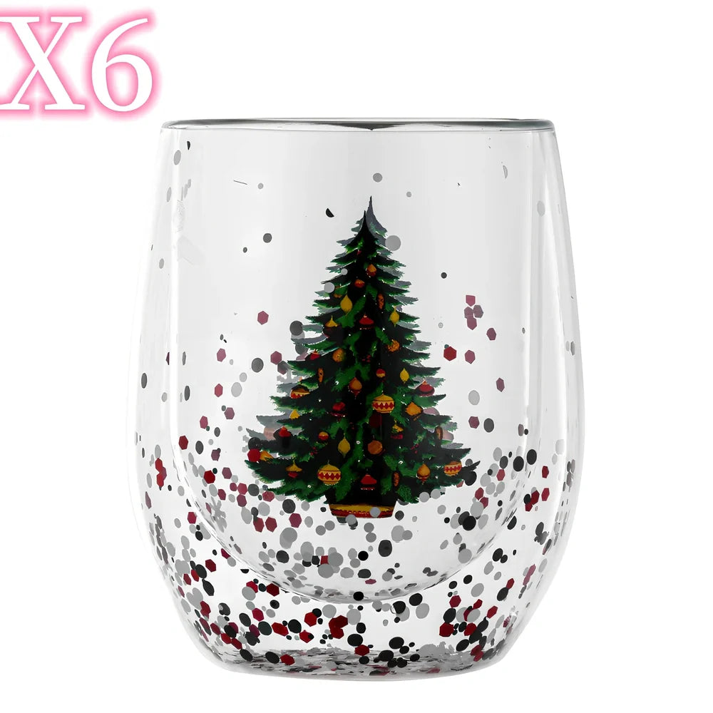 Christmas tree double-layer coffee cup with flowing sequins, 12cm height with 350ml capacity