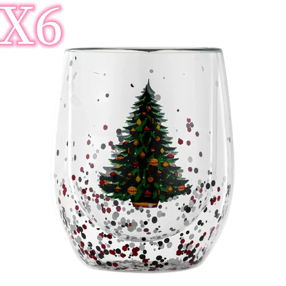 Christmas tree double-layer coffee cup with flowing sequins, 12cm height with 350ml capacity