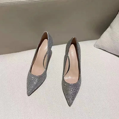 Women's wedding shoes with PU upper in black and silver, heel heights 3cm 7cm 9cm, sizes 34-40