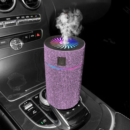 White Diamond finish car air purifier and humidifier unit mounted on a car dashboard.