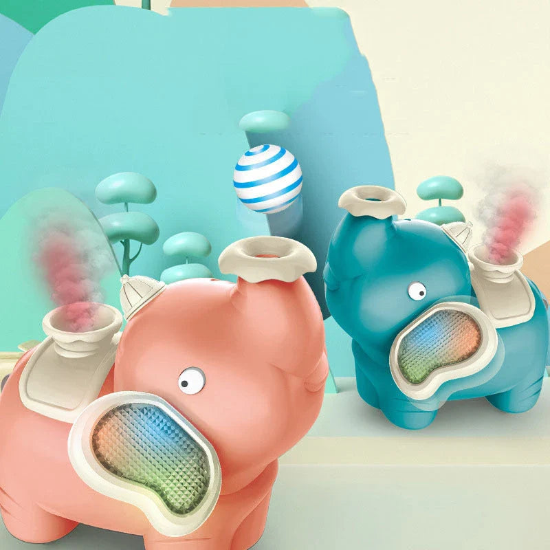 Colorful and interactive elephant-shaped toy with features like water spraying, light-up effects, and musical functions to engage and delight children