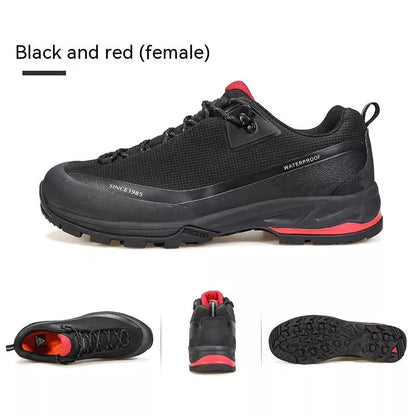 Men's low-top mountain climbing shoes with non-slip rubber sole and breathable leather mesh upper