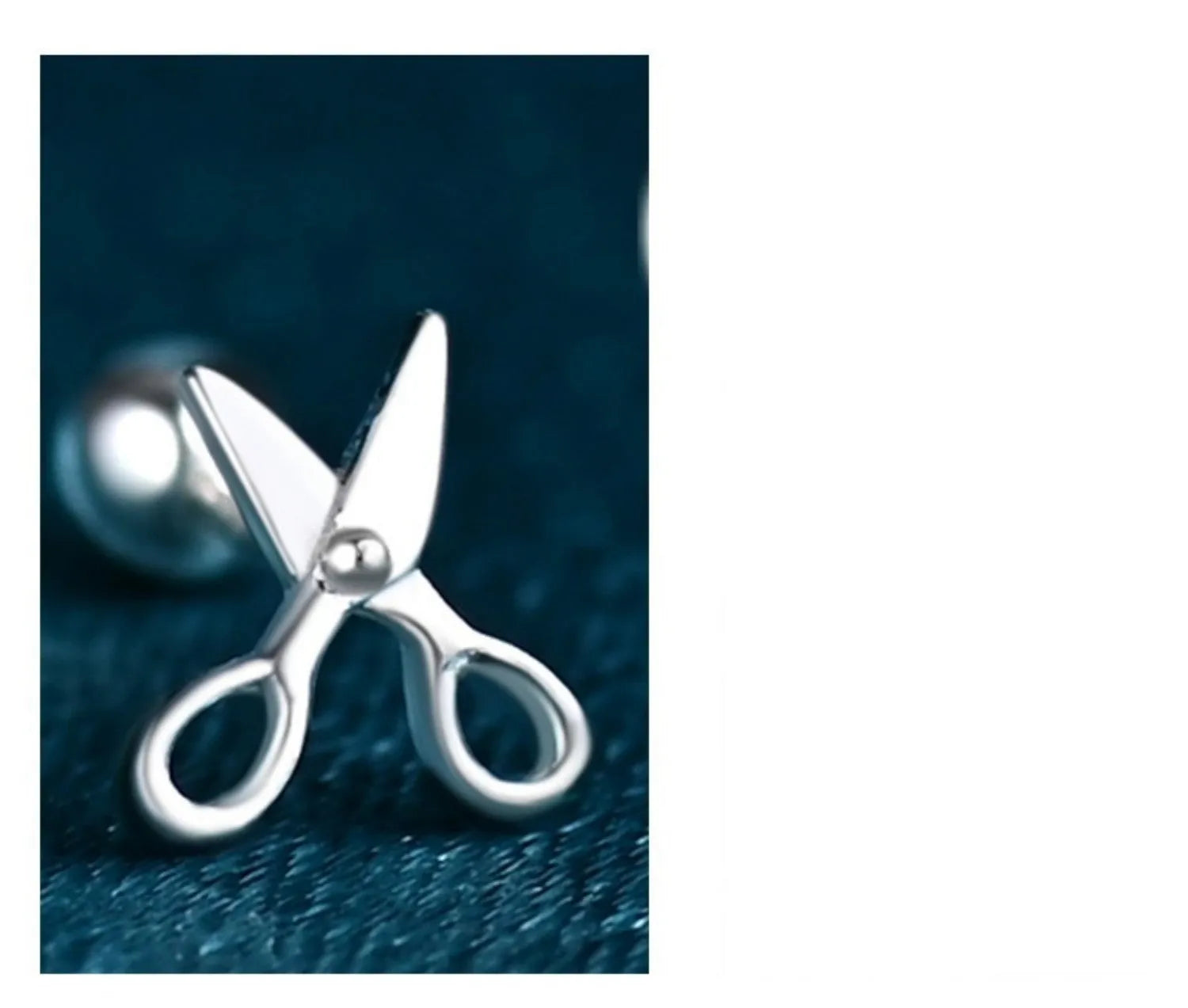 S999 pure silver screw-style earrings with miniature scissors design, 1.5 cm by 0.8 cm
