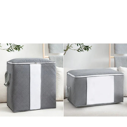 Non-woven storage bag in beige colour with handbag shape for organising quilts and clothes
